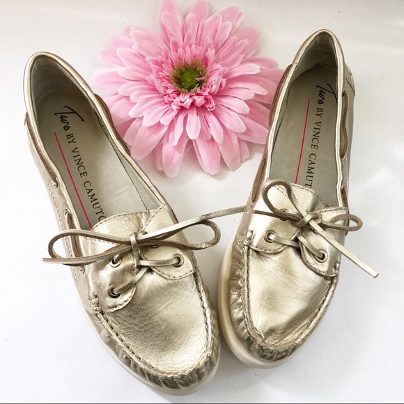 Two By Vince Camuto Gold Boat Shoes Loafers - Picture 1 of 7